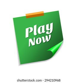 Play Now Green Sticky Notes Vector Icon Design