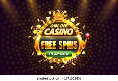 Play now slots golden coins, casino slot sign machine, night jackpot Vegas. Vector illustration