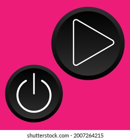 play and off icons pink background two icons of white and black color