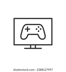 Play on TV, linear icon. TV and gamepad. Line with editable stroke