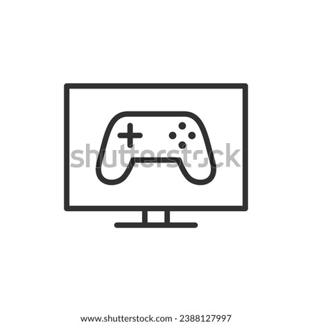 Play on TV, linear icon. TV and gamepad. Line with editable stroke