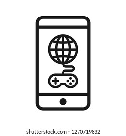 Play online with games application on mobile. Mobile application concept. Simple line icon. Isolate on white background. Vector.