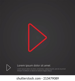 play outline thin symbol, red on dark background, logo editable, creative template 