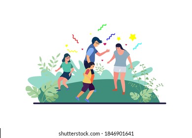 play in the parking area with family flat vector illustrations