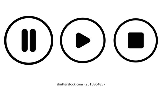 Reproduzir coleção de botões de pausa. Ícones do Media Player definidos.  O botão do jogador define a ilustração vetorial do símbolo. design eps 10