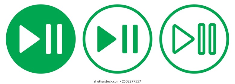 Play and pause button in green. Media or music play and pause button icon isolated on white background.