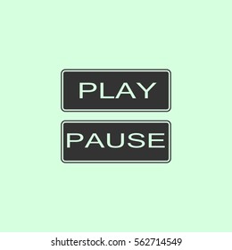 Play and pause button icon flat. Grey vector symbol on green background