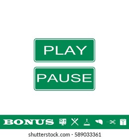 Play and pause button icon flat. Green pictogram on white background. Vector illustration symbol and bonus button