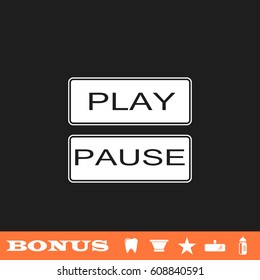 Play and pause button icon flat. White pictogram on black background. Vector illustration symbol and bonus button tooth, vase, star, mirror, bottle
