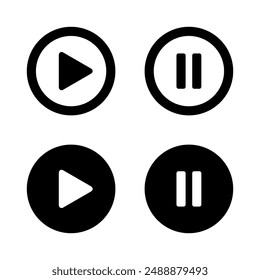 Play and pause button icon in generic style. Audio, video, music player elements