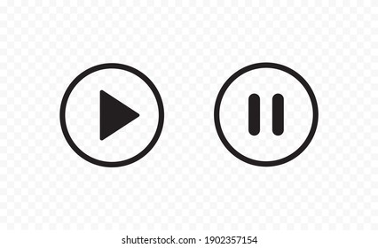 Play and Pause button icon. Media player control icon isolated on transparent background. Vector illustration.
