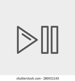 Play, pause button icon thin line for web and mobile, modern minimalistic flat design. Vector dark grey icon on light grey background.
