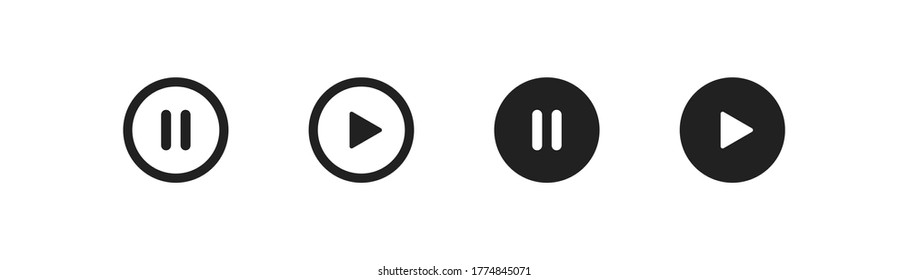 Play And Pause Button, Line Simple Icon. Stop Illustration Concept In Vector Flat Style.