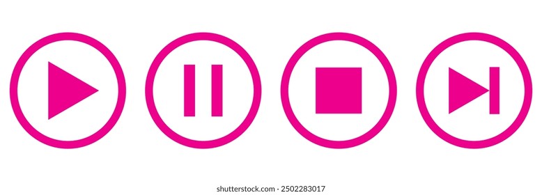 play, pause, button, multimedia, control. Pink play, pause next track button icon. Music button.