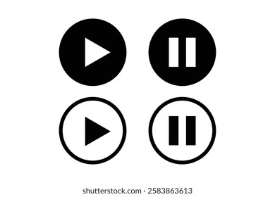 play and pause button music icon set