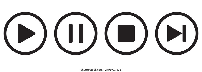 Play, pause button Vector Icon Design Illustration. Black play and pause button icon set isolated on white background.