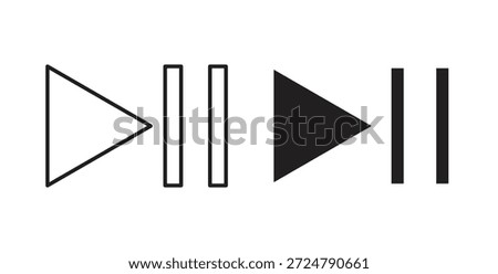 Play pause icon in line design and solid black and white colors for designs