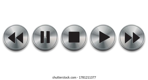 Play and pause icon. Metal buttons. Music controls.