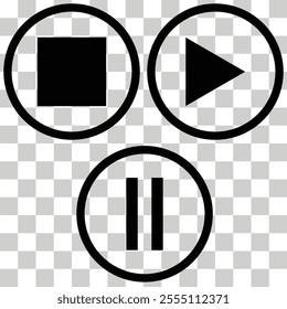 Play and pause icon on transparent background. Play, pause and stop sign. Video and music media interface symbol. flat style.