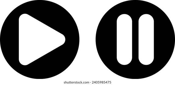 Play and pause icon set isolated on white background . Vector illustration
