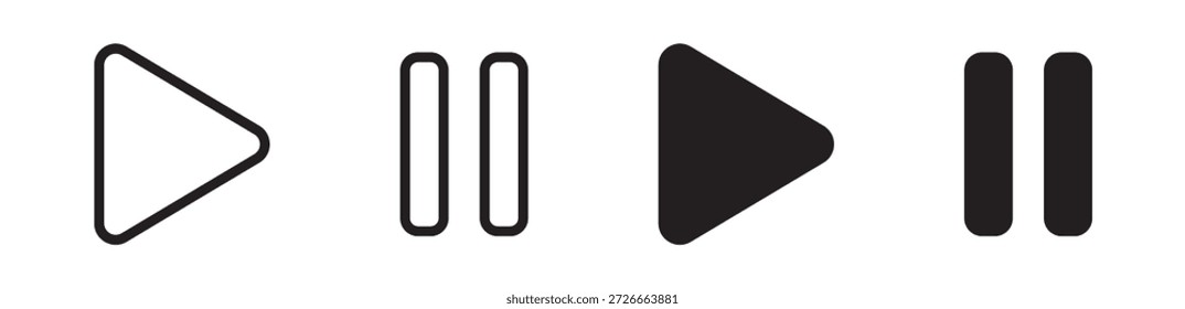Juego y pausa conjunto de iconos, en línea y estilo sólido, UI UX Icon, Ilustración vectorial.