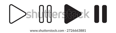 Play and Pause Icon Set, in Line and Solid Style, UI UX Icon, Vector Illustration.