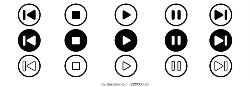 Play and pause icon set. Media player icon set. Music player icon set. Media player icon collection. Play and pause buttons sign. Play and pause buttons symbol. Vector illustration.