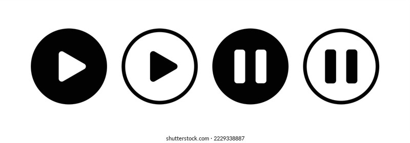 Play and pause icon set. Media player icon set. Music player icon set. Media player icon collection. Play and pause buttons sign. Play and pause buttons symbol. Vector illustration.