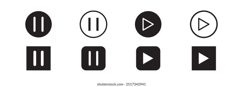 Conjunto de ícones Reproduzir e pausar. Conjunto de ícones do Media Player. Conjunto de ícones do player de música. Coleção de ícones do Media Player. Toque e pause botões assinar. Símbolo dos botões Reproduzir e Pausar.