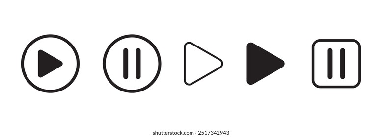 Conjunto de ícones Reproduzir e pausar. Conjunto de ícones do Media Player. Conjunto de ícones do player de música. Coleção de ícones do Media Player. Toque e pause botões assinar. Símbolo dos botões Reproduzir e Pausar.