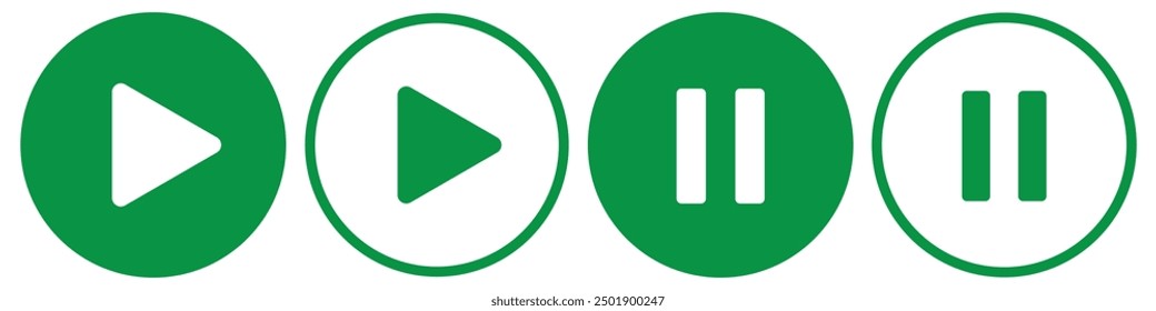 Play pause icon set. music audio or video start and pause icon for UI designs. Vector illustration.