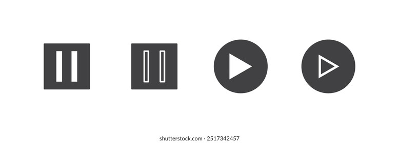 Conjunto de iconos de reproducción y pausa. Vector de símbolo de pausa, icono de pausa sobre fondo blanco . Conjunto de iconos de Botón de reproductor de medios.