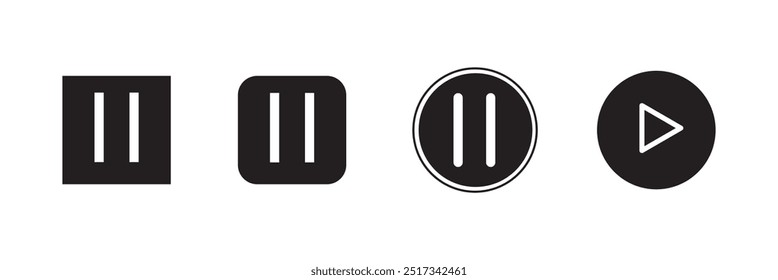 Conjunto de iconos de reproducción y pausa. Vector de símbolo de pausa, icono de pausa sobre fondo blanco . Conjunto de iconos de Botón de reproductor de medios.