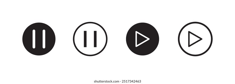 Ícone de reprodução e pausa definido. pause o vetor de símbolo, pause o ícone no plano de fundo branco . Conjunto de ícones de botão do media player.