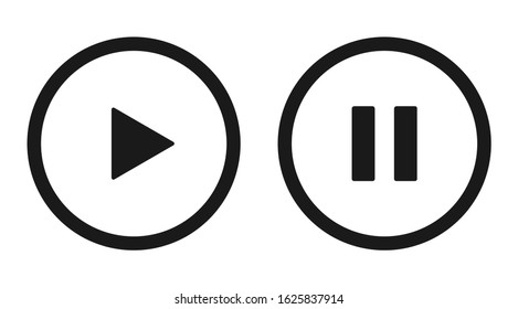 Play and pause icon symbol set. Simple flat shape button. Web and phone application audio or video control buttons. Black silhouette isolated on white background. Vector illustration image.