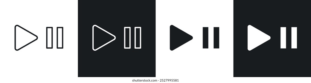 Reproduzir ícone de pausa ícone de vetor definir estilo preto preenchido e contornado.