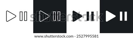 Play pause icon vector icon set black filled and outlined style.