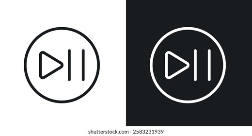 Play pause icons in black and white liner strokes for web design.