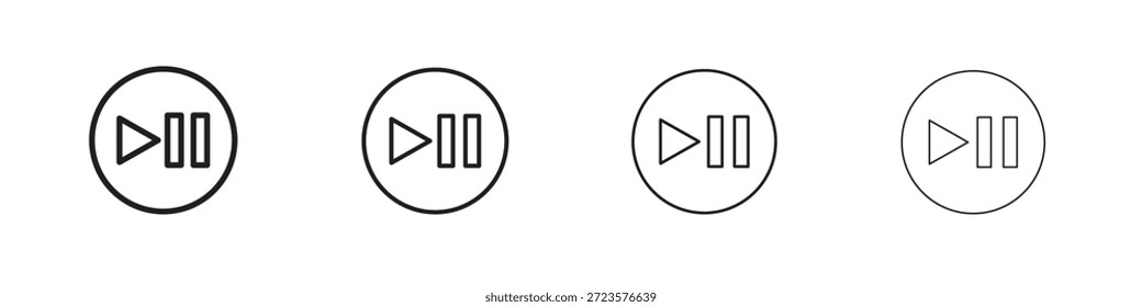 Reproducir iconos de pausa diseñados en estilo de contorno, línea y trazo