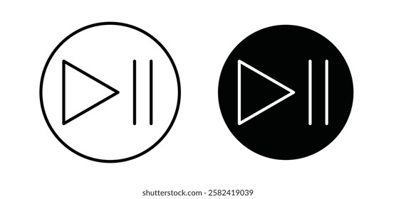 Play pause icons pack vectors in black flat and strokes