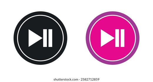 Play pause icons set vectors black and colored style