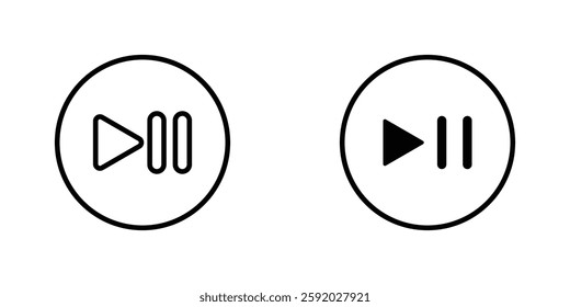 Play pause icons. stroke line and black solid icons