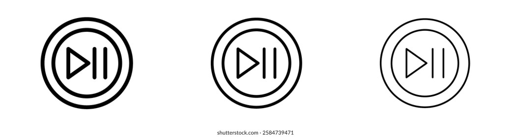 Play pause icons in three different stroke lines