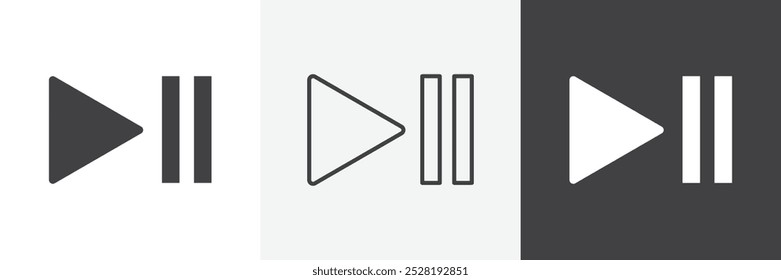 Reproduza pause icon.Trendy moderna ilustração vetorial linear plana sobre fundo branco.