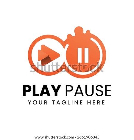 Play Pause Logo Orange Gradient with Text for Media Applications