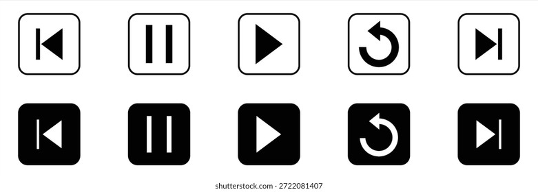 Play, pause, replay, previous, and next track icon vector. Elements for video streaming app
