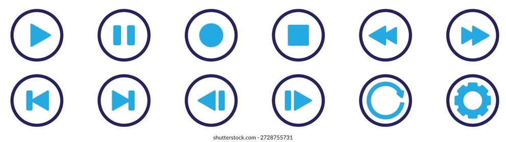 Play, Pause, Replay, Previous and Next Track Icons – Video Streaming App Vector	