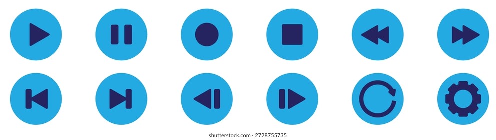 Reproduzir, Pausar, Reproduzir, Ícones de Faixas Anteriores e Próximas – Vetor de Aplicativo de Streaming de Vídeo	