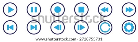 Play, Pause, Replay, Previous and Next Track Icons – Video Streaming App Vector	