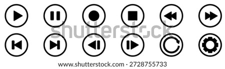Play, Pause, Replay, Previous and Next Track Icons – Video Streaming App Vector	